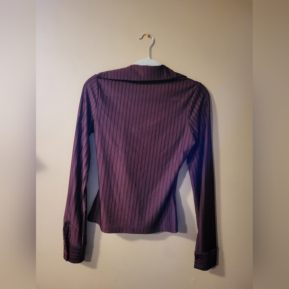 RICKI'S Burgundy semi-sweer stripe wrap blouse - Picture 2 of 4
